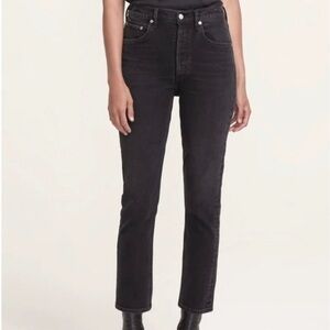 Agolde Riley High Rise Straight Crop Jeans Panoramic Black Wash Denim